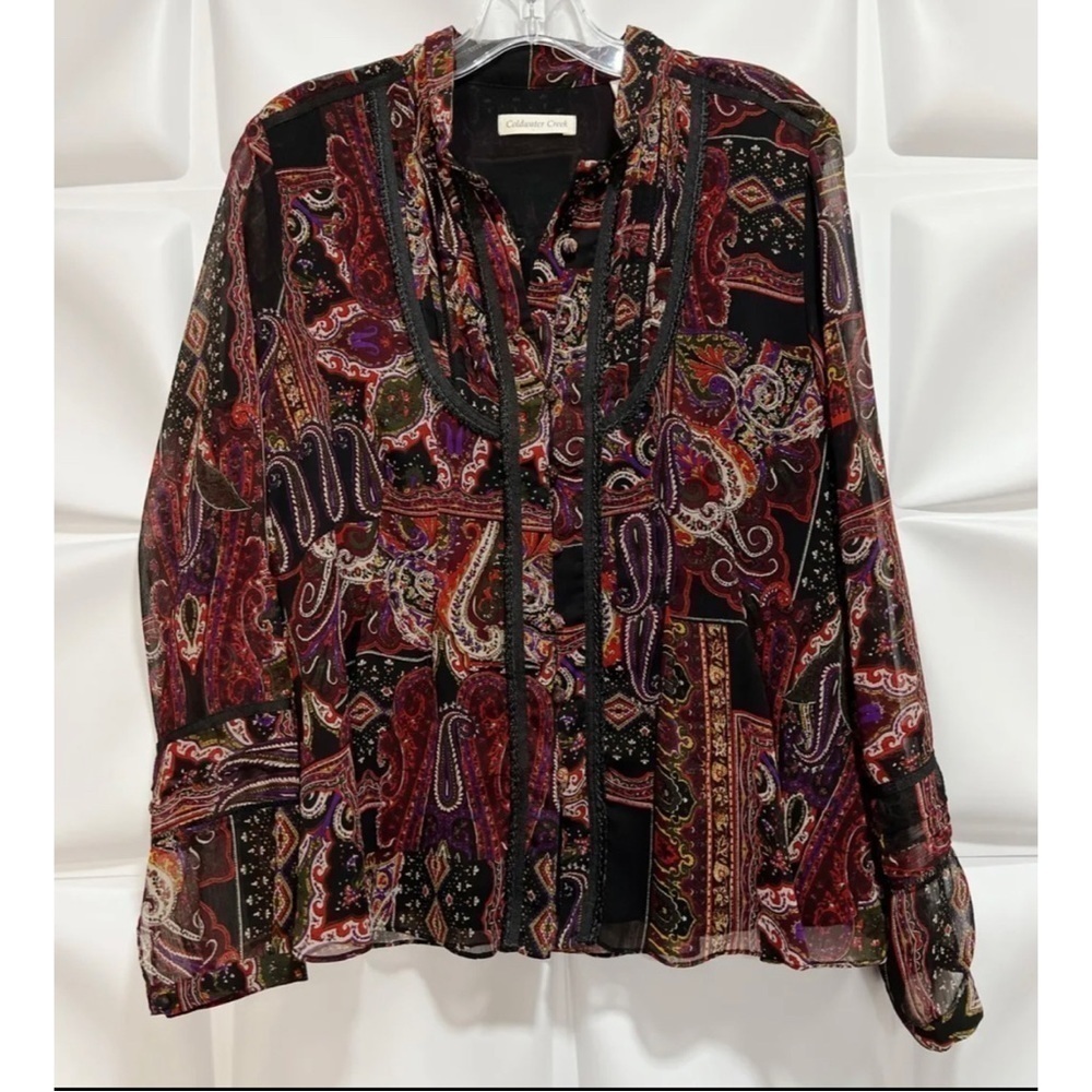 Coldwater Creek Womens Sz S 6-8 Paisley Print Chiffon Button Up Front Blouse Top